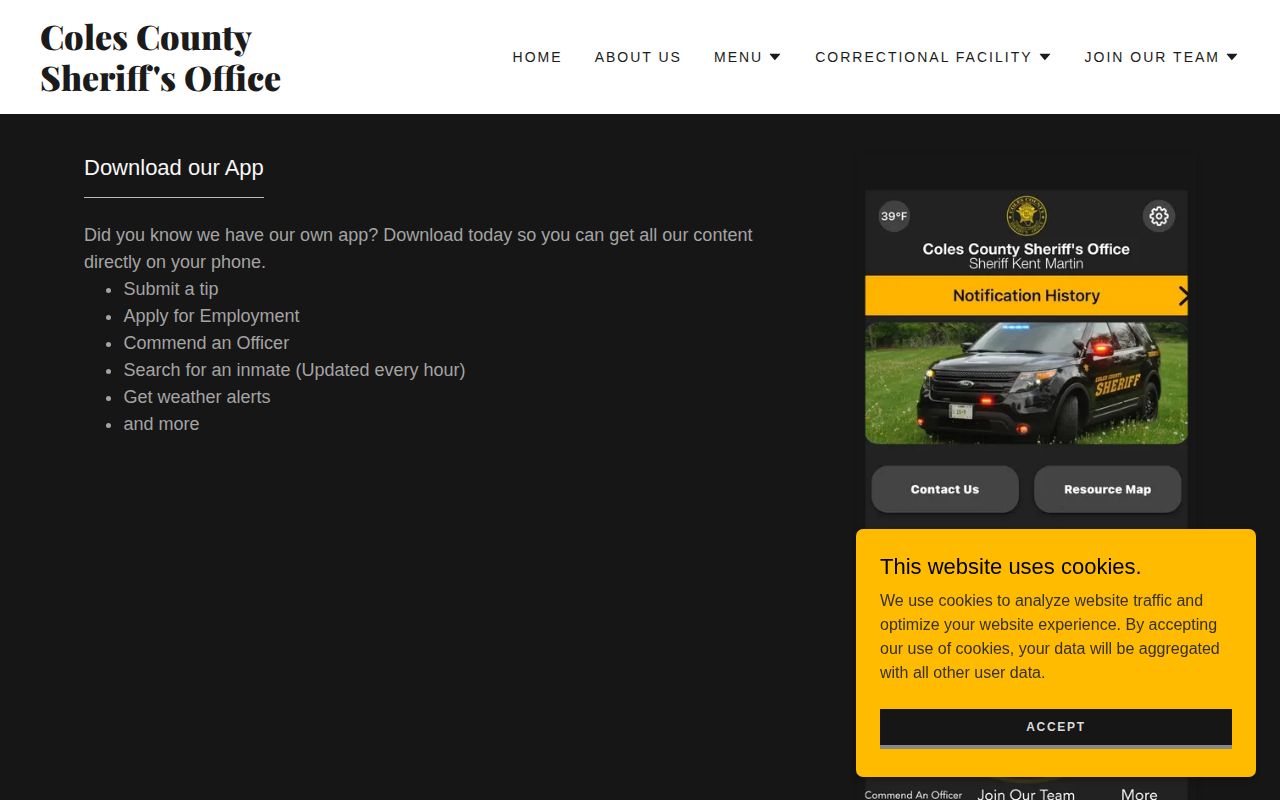 Coles County sheriff app inmate search and arrest update information