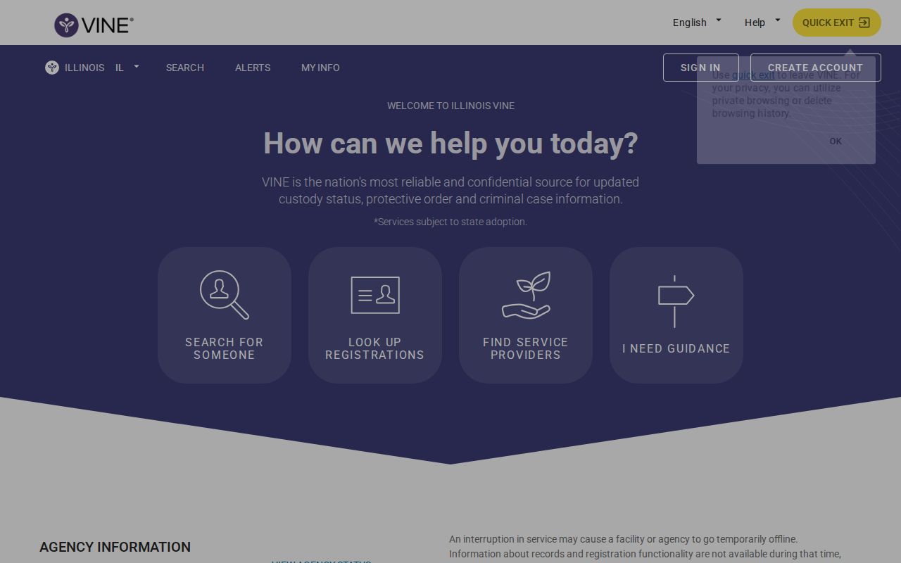 Illinois VINELink Get Notified registration screen